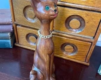 Vintage MCM Wood Resin Cat Figure