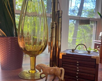 Vintage Amber Glass Wine Goblet Vase - XL Decorative Pedestal Vase