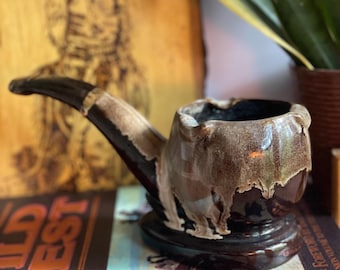 Vintage Drip Glaze Ceramic Pipe Ashtray | Mid-Century Decor