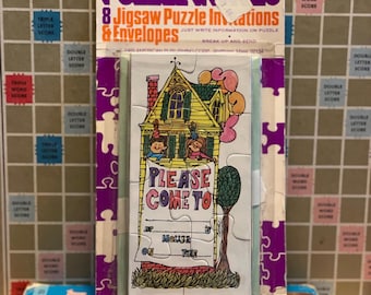 Vintage Jigsaw Puzzle Invitations and Envelopes 1969 Set of 8