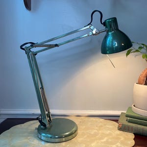 Vintage Green Metallic Articulated Halogen Desk Lamp