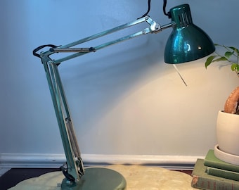 Vintage Green Metallic Articulated Halogen Desk Lamp