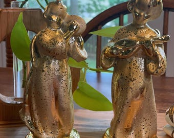 Vintage Gold Angels Playing Music Candles | Made in Italy