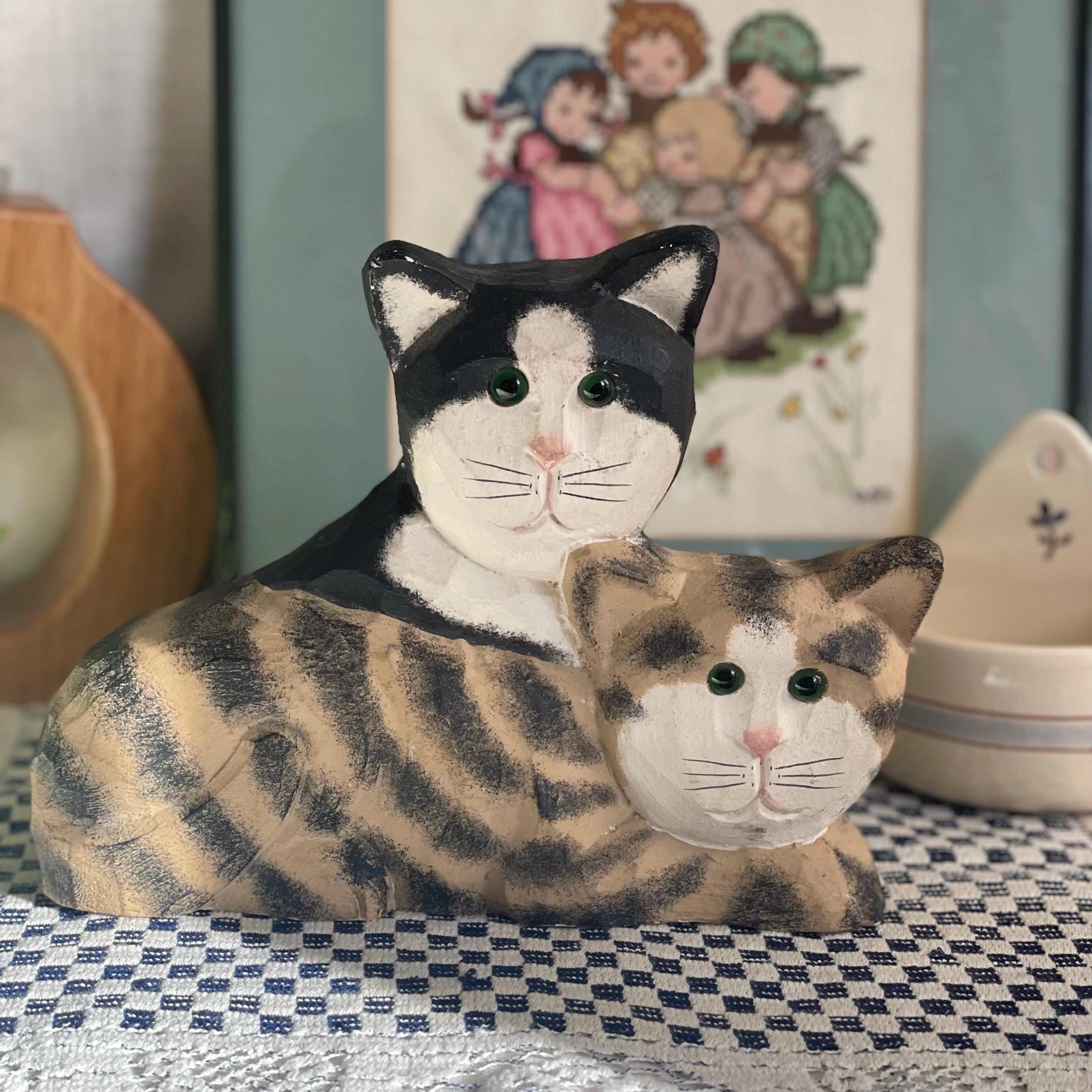 黒白猫のアンティーク置物4体セット James Haddonアメリカ木彫作家 黒白猫のアンティーク置物4体セット James Haddonアメリカ木彫作家