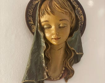 Vintage 3D Resin Madonna Wall Hanging