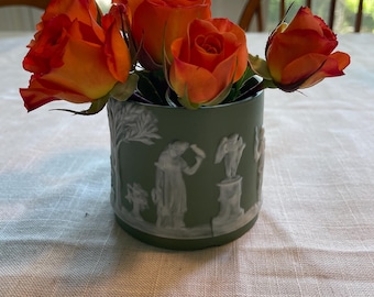 Green and White Jasperware cup, vase, or catchall