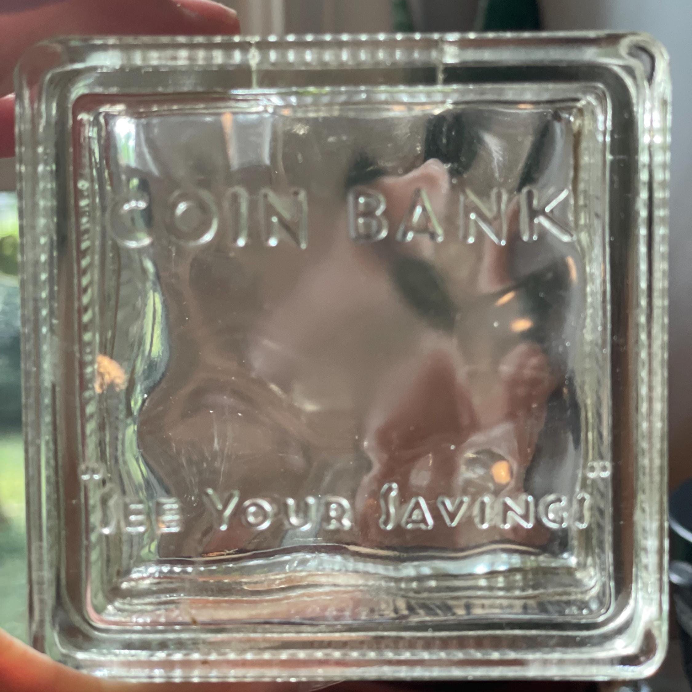 Vintage Square Glass Coin Bank - "See Your Savings"