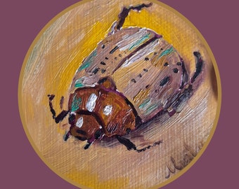 Golden Beetle framed oil painting
