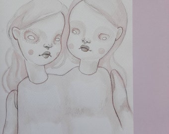 Conjoined Twins Original Watercolour Painting