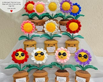 Handmade Crochet Flower,Emotional Support Daisy Plant,Crochet Flower,Pocket Hug,Handmade Desk Decor,Crochet Gift For Tearcher/Her/Coworker