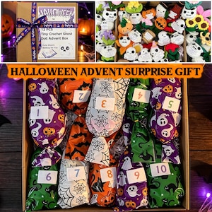 Halloween Advent Box‑12 Pcs Handmade Crochet Dolls,Surprise Gift,Emotional Support Plant,Countdown Advent Calendar Gift for Halloween Party