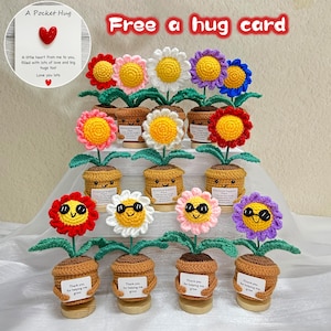 Margaridas de apoio emocional, cartão "Abraço grátis", "Obrigado por me ajudar a crescer", flores de tricô para decoração de casa, presentes para amigos/professores/equipes/colegas de trabalho