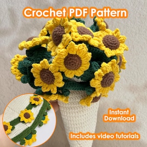 Sunflower Bouquet Blanket PDF Pattern,Video Tutorials,Crochet Blanket,Sunflower Blanket,Crochet PDF Pattern,Flower Blanket