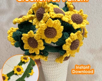 Sonnenblumen Blumenstrauß Decke PDF Muster, Video-Anleitungen, Häkeldecke, Sonnenblumen Decke, PDF Häkeln, Blumendecke