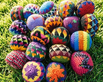 Sac hacky au crochet fait main, sac pour pieds en coton, jouet sensoriel agité, balle de jeu d'extérieur