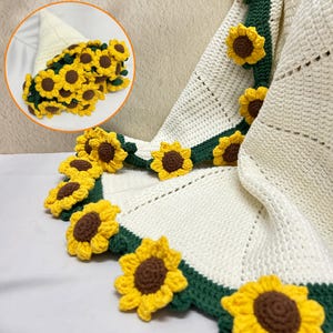 Handgefertigte Häkeldecke Sonnenblume, Blumenstrauß Decke, Häkeldecke, fertige Decke, Geburtstags- / Hochzeitsgeschenk, Geschenk für Mutter / Sie, Wohnkultur