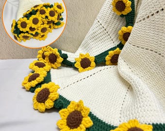 Handgefertigte Häkeldecke Sonnenblume, Blumenstrauß Decke, Häkeldecke, fertige Decke, Geburtstags- / Hochzeitsgeschenk, Geschenk für Mutter / Sie, Wohnkultur