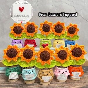 Handmade Crochet Sunflower in Pot,Sunflowers in colorful pots,Emotional Support Gift,Thank You,Crochet Desk Decor,Team Gift with Custom Tags