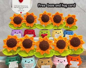 Handmade Crochet Sunflower in Pot,Sunflowers in colorful pots,Emotional Support Gift,Thank You,Crochet Desk Decor,Team Gift with Custom Tags