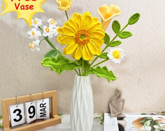 Handmade Crochet Sunflower/Tulip Bouquet,Daisy,Calla Lily,Forget-me-not,Crochet Bouquet in Vase,Graduation Gifts,Perfect Gifts For Mom/Her