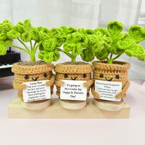 Quadrifoglio fatto a mano all&#39;uncinetto, regalo di supporto emotivo, pianta portafortuna, trifoglio amigurumi, decorazione per San Patrizio, regalo per collega/a