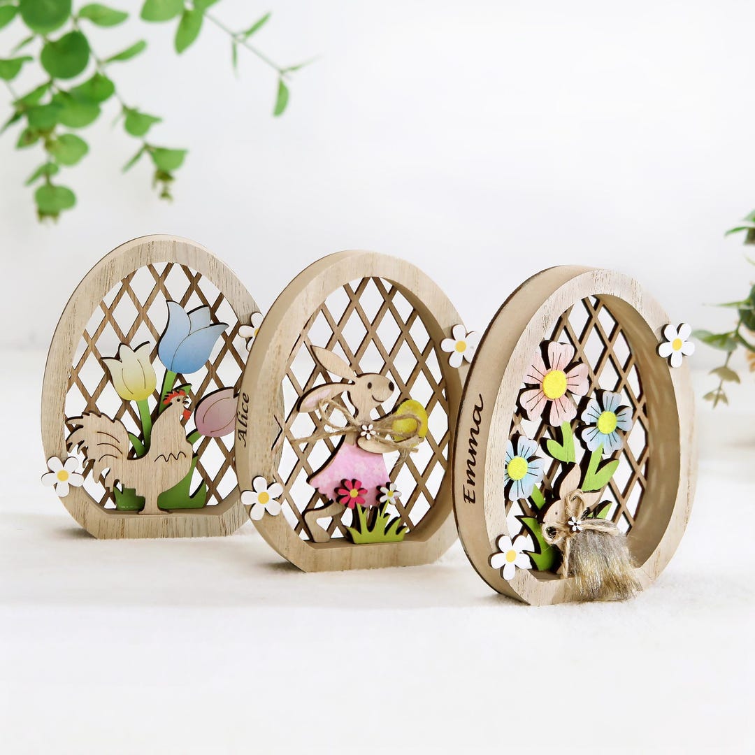 Custom Rabbit Ornament, Wooden Rabbit, Cute Easter Decoration ...