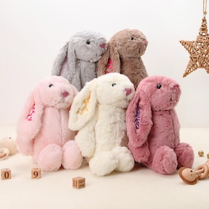 Embroidered Bunny Soft Toy | Plush Bunny Rabbit | Comfort Bunny | Sleep Companion Toy | Baby Gifts | Baby Shower Gift | Monogrammed Bunny