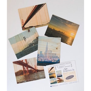 Conjunto de postales #1 - 5 imágenes icónicas de San Francisco, traslados de fotos angustiadas a la madera