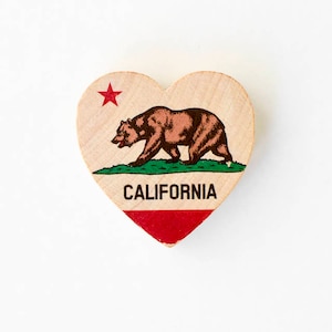 Wood Ornament or Magnet - California Bear State Flag - 2&quot; Mini Heart Magnet Handmade Photo Transfer on Wood
