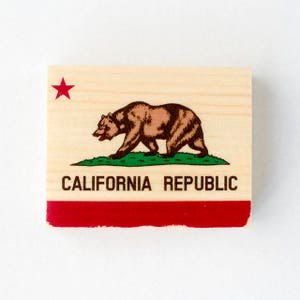 Wood Ornament or Magnet California Bear State Flag 2 Mini Heart Magnet Handmade Photo Transfer on Wood image 3