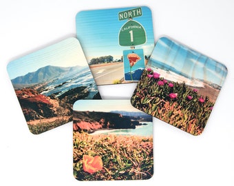 Northern California Coastal Views Coasters - Distressed Photo Transfers on Wood