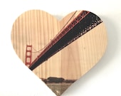 Sailor's View: Golden Gate Bridge - 9x8" Heart Distressed Photo Transfer on Wood