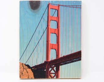 International Orange: Golden Gate Bridge - 8"x10" Distressed Photo Transfer on Wood