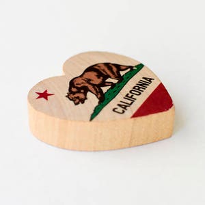 Wood Ornament or Magnet California Bear State Flag 2 Mini Heart Magnet Handmade Photo Transfer on Wood image 2