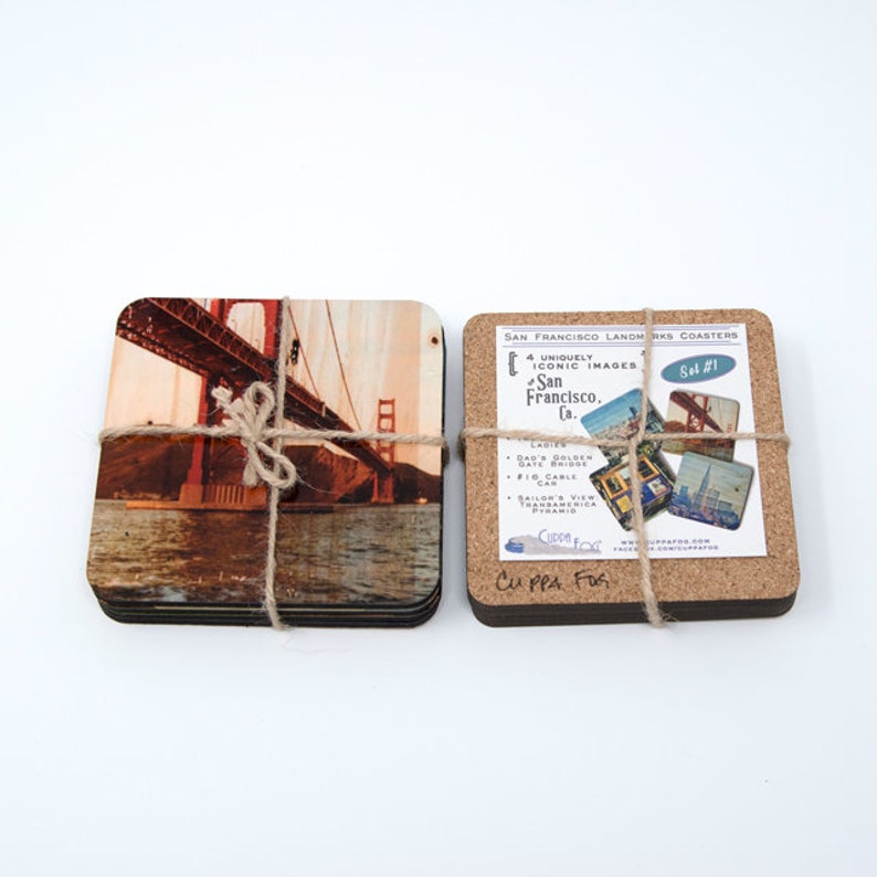 San Francisco Landmarks Coasters Set 1: Distressed Photo Transfers on Wood image 4