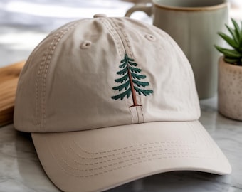 Evergreen Pine Tree Embroidered Hat – Forest Wildlife Baseball Cap for Men & Women, Nature Dad Hat Gift, 24 Color Options Available