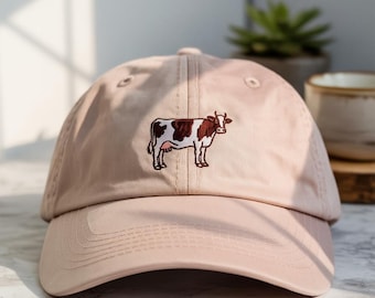 Tech Design Holstein Dairy Cow Baseball Cap - Embroidered Cotton Adjustable Dad Hat (Khaki)