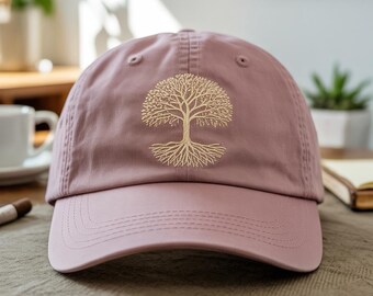 Embroidered Tree of Life Cap: Adjustable Nature Design Hat