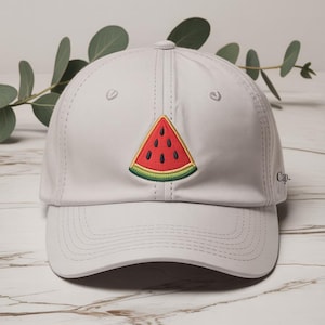 Minimal Kawaii Watermelon Embroidery Cap – Small Summer Fruit Hat