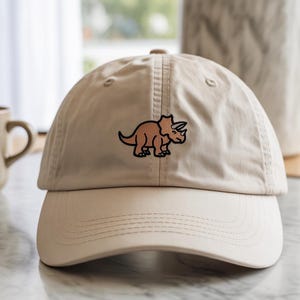 Premium Embroidered Triceratops Dad Hat – Adjustable Cotton Cap with Cute Dino Design – Perfect Gift for Dinosaur Lovers