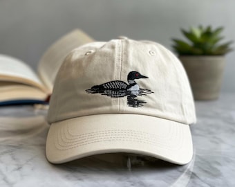 Loon Bird Embroidered Hat – Wildlife Baseball Cap for Men & Women, Lake Life Dad Hat Gift, 24 Color Options, Outdoor Nature Cap