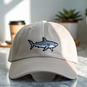 Weißer Hai bestickter Hut - Ozean-Raubtier-Baseballmütze, mutiges Hai-Liebhaber-Geschenk, Unisex-Vater-Hut für Meeresleben-Enthusiasten