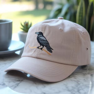 Crow Embroidered Baseball Cap – Adjustable Cotton Unstructured Low Profile Hat – Wildlife Lover Gift for Bird Fans
