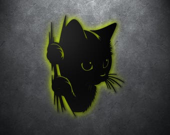 Black Cat Metal Wall Art: Modern Silhouette Sign, Cat Lover Gift