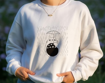Totoro Holding Umbrella in the Rain Minimalist Ghibli Anime Shirt