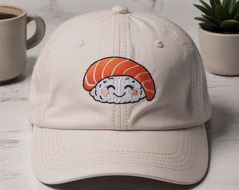 Salmon Nigiri Embroidered Hat: Kawaii Sushi Japanese Food Cap