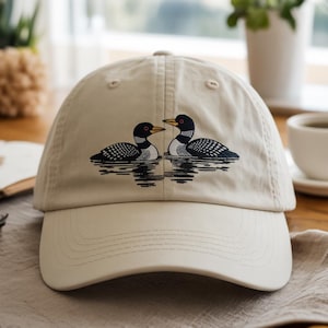 Two Loon Bird Embroidered Baseball Cap – Adjustable Low‑Profile Cotton Hat Featuring Two Loons – Perfect Nature Gift