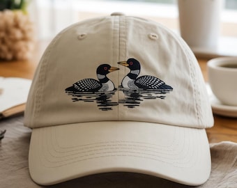 Embroidered Loon Bird Baseball Cap: Adjustable Low-Profile Cotton Hat
