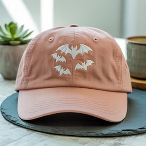 Embroidered Bat Flock Dad Hat: Vintage Ghost Bats Cotton Cap