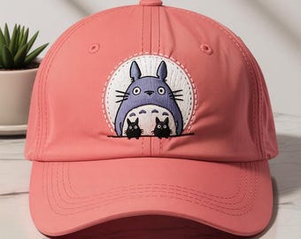 刺繍入りトトロ帽子：白黒アニメキャップ